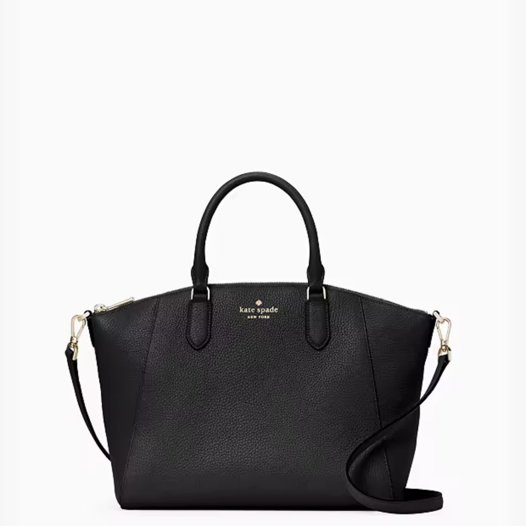 Kate Spade *Parker* Black Leather Medium Satchel Classic Crossbody Bag K8214